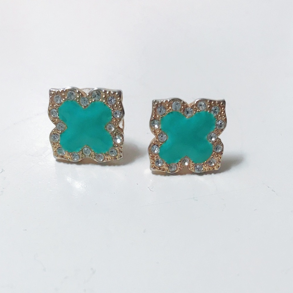 Turquoise + crystal stud earrings